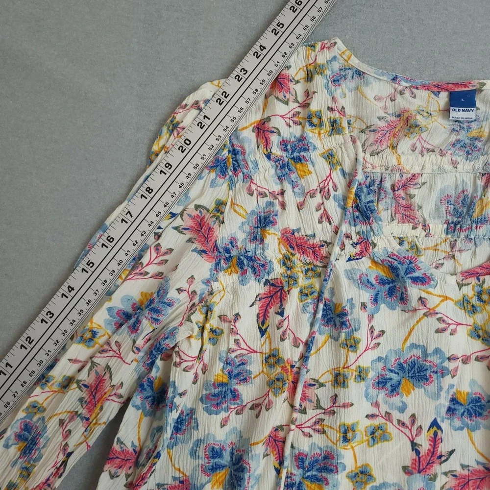 Old Navy Womens Crinkled Smocked Poet Swing Blouse Sz Large Floral Boho Peasant